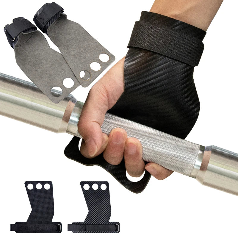 Weightlifting Gymnastic Carbon Grips Gym Exercise Fitness Weight Lifting Gloves 3 Hole Hand Grips Pullups Workout Palm