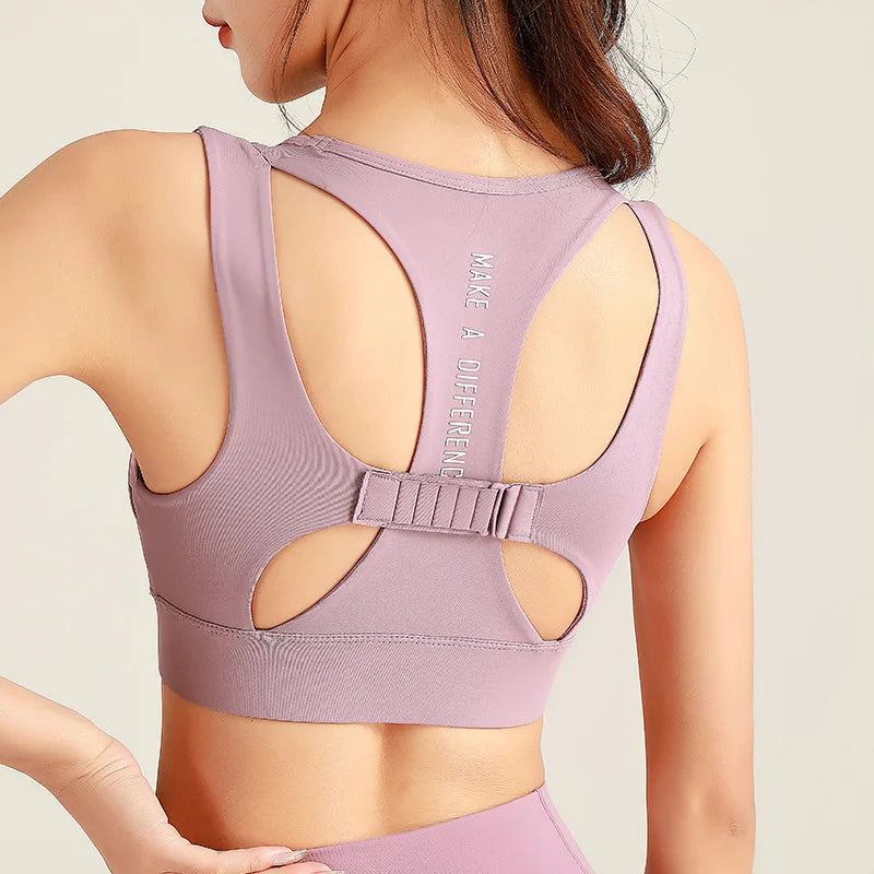 Women Sport Bras Shockproof Workout Running Gym Bra Hollow Out High Impact Brassiere Fitness Vest Padded Yoga Tank Tops Active