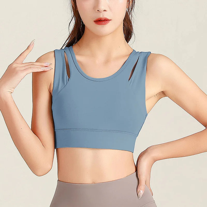 Women Sport Bras Shockproof Workout Running Gym Bra Hollow Out High Impact Brassiere Fitness Vest Padded Yoga Tank Tops Active