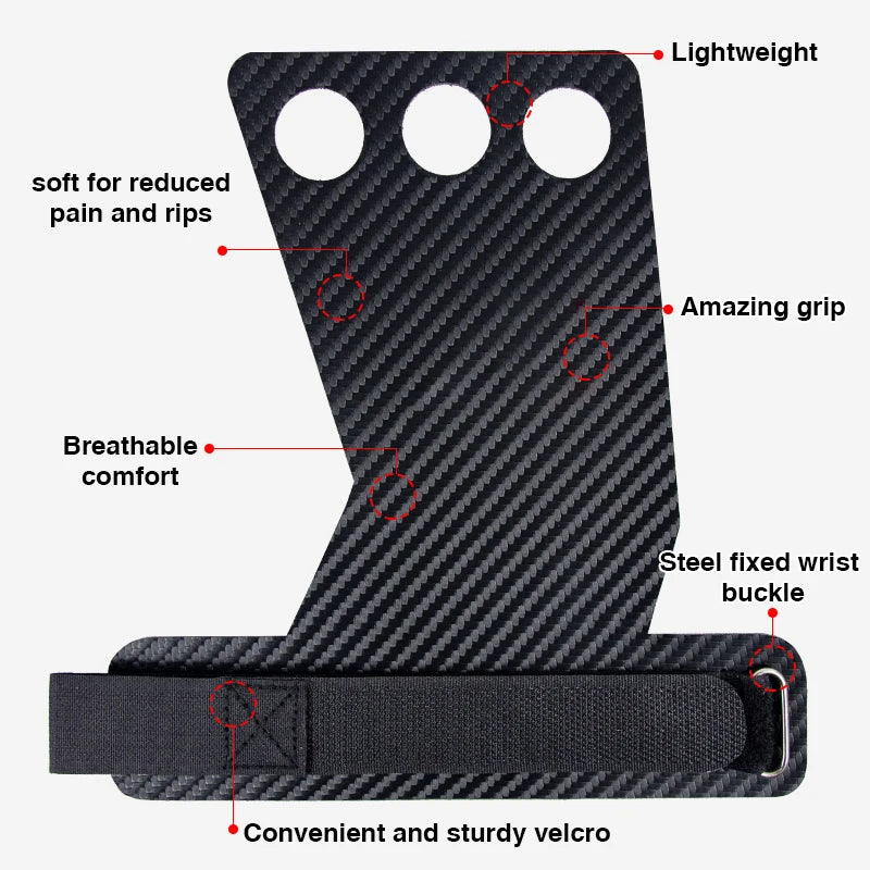 Weightlifting Gymnastic Carbon Grips Gym Exercise Fitness Weight Lifting Gloves 3 Hole Hand Grips Pullups Workout Palm