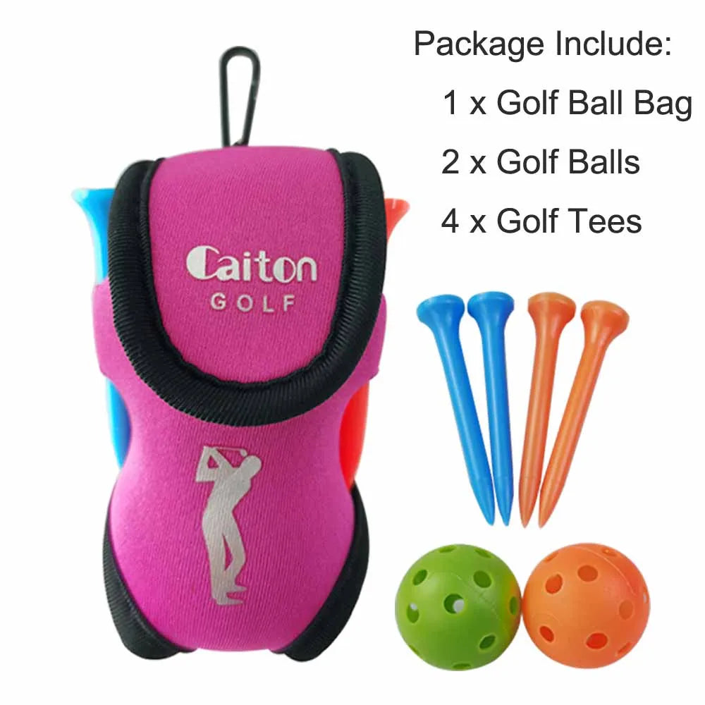 Golf Ball Waist Bag with 2 Balls and 4 Tees Set , Portable Golf Ball Storage Bag Holder Golfer Mini Waist Pouch Pack