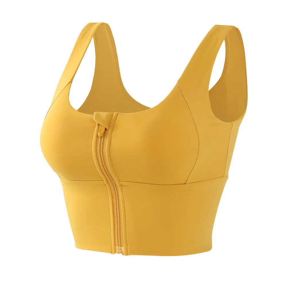Women Sport Bra High Impact Gym Workout Bra Girls Front Zipper Shockproof Brassiere Padded Yoga Running Crop Top Sportwear Femme