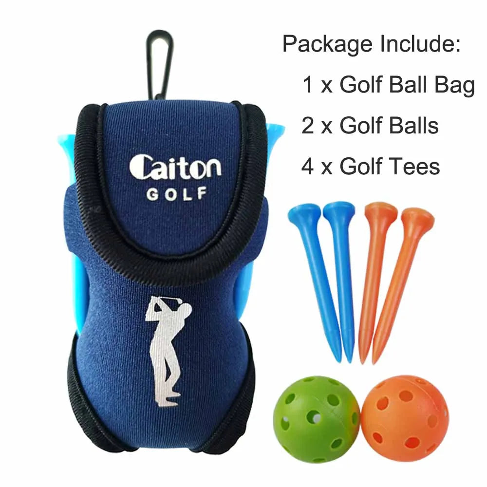 Golf Ball Waist Bag with 2 Balls and 4 Tees Set , Portable Golf Ball Storage Bag Holder Golfer Mini Waist Pouch Pack
