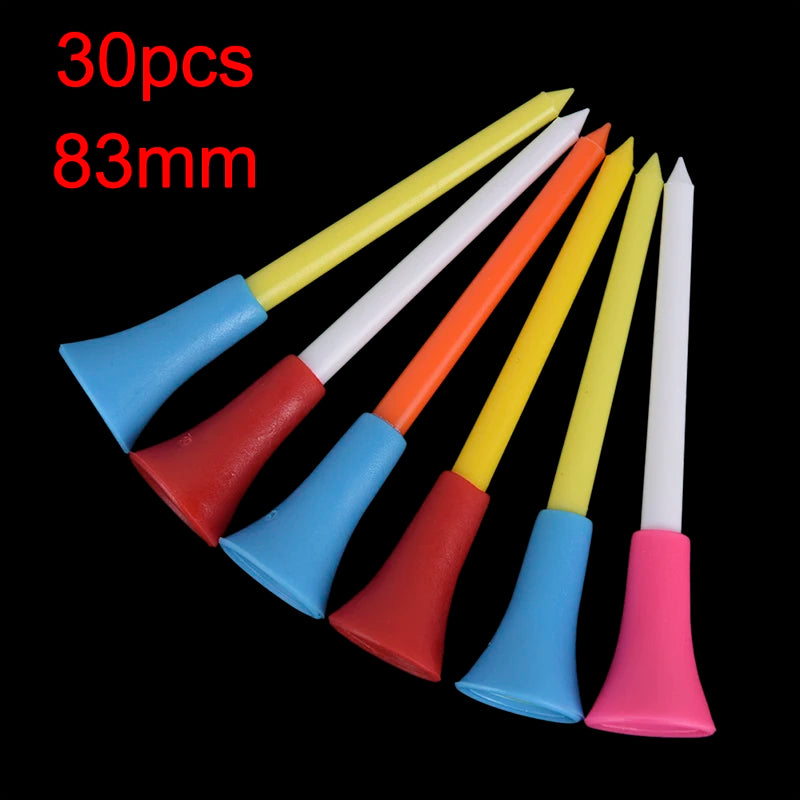 30PC 83mm Multi Color Plastic Golf Tees Durable Rubber Cushion Top Golf Tee hot sale