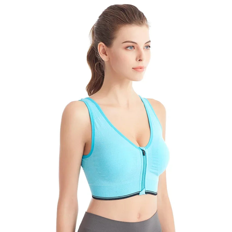Sports Bra Women Front Zipper More Size Crop Tops Female Gym Jogging Yoga Fitness Shockproof Vest Bralette Sport Bras for Women