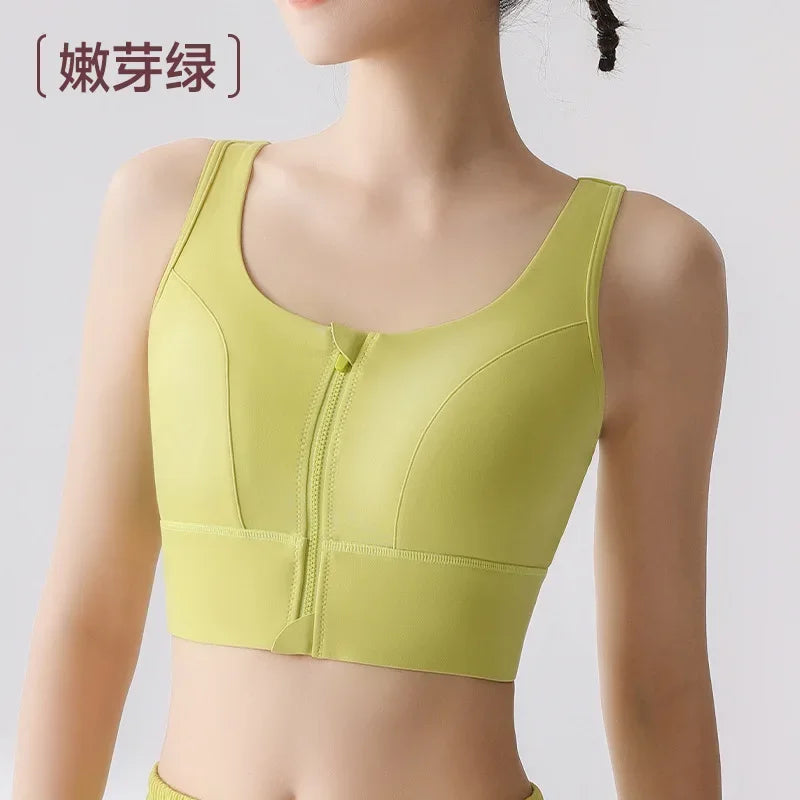 Sports bra for women, shock-absorbing high-strength running, zipper yoga suit, vest, bra, fitness fixed cup, summer