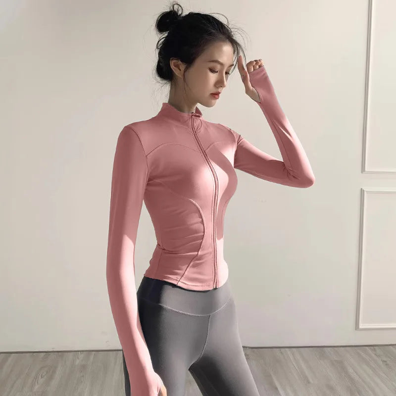 2025 New Yoga Coat Short Sports Jacket WOMEN'S Fitness Clothes Slimming Body Sculpting Zipper Yoga Jacket