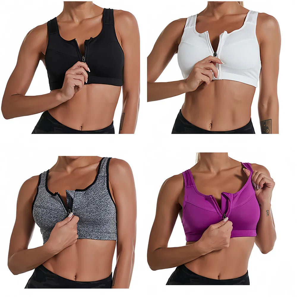 Plus Size Women Zipper Sports Bra Shockproof Tank Top Yoga Underwear for Sporty Bodybuilding Running Sport Bras