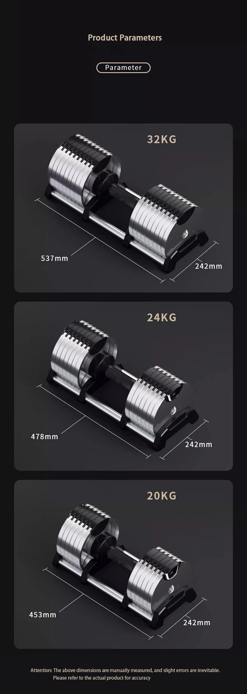 Electroplated Dumbbells, Professional Gym Fitness Dumbbells, Internal Rotation, 32kg Weight, Adjustable, 4kg Increase, 2024