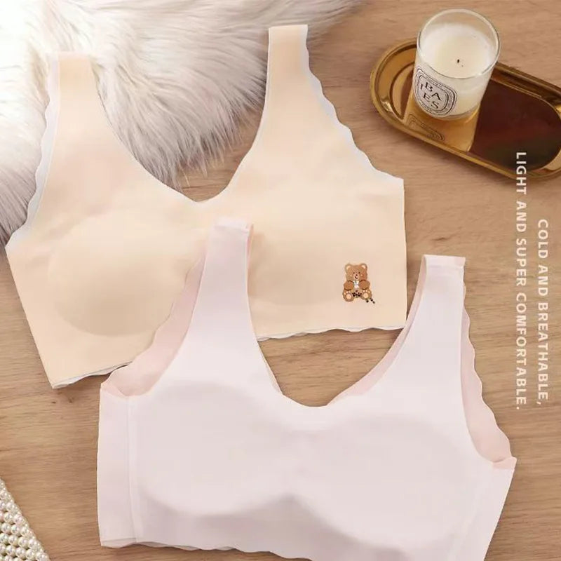 2pcs Sports Bras Women Ice Silk Comfortable Breathable Suitable For Girls Without Steel Rings Vest Bra Fashionable Lightweight