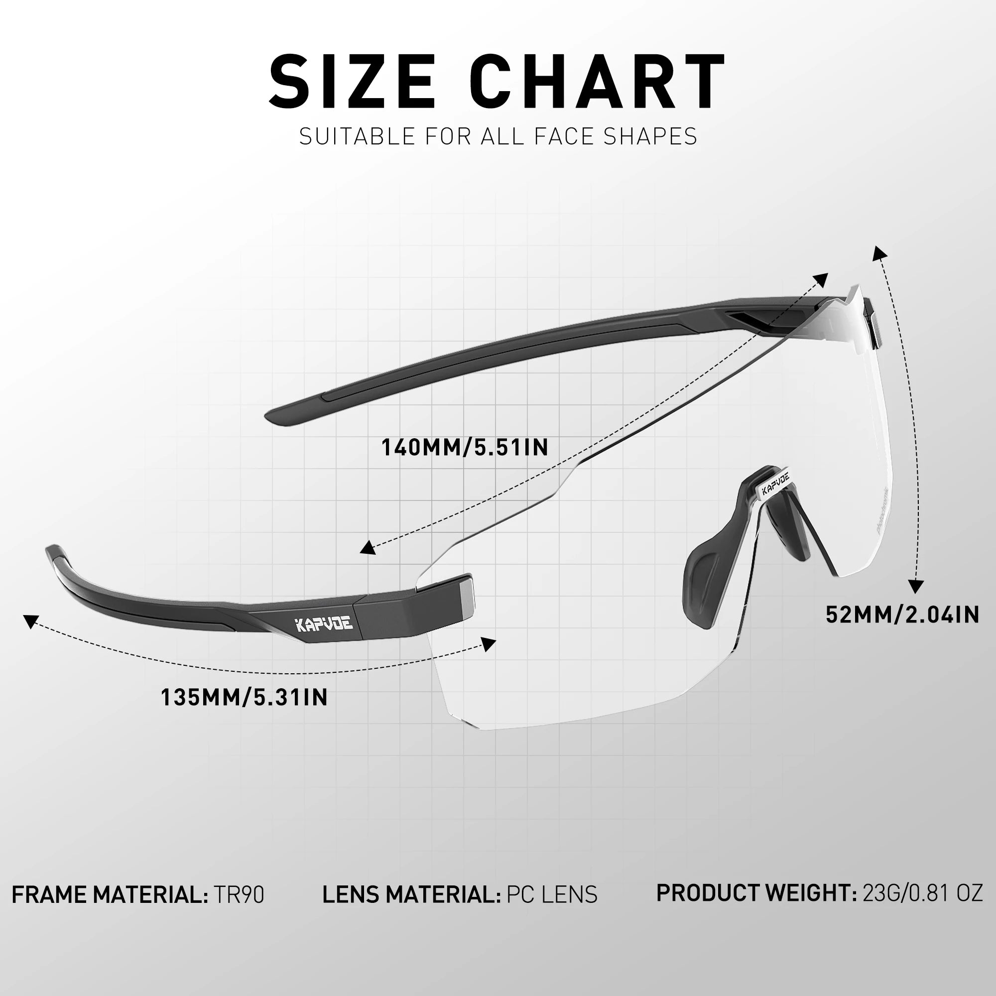 Kapvoe Photochromic Cycling Glasses UV400 Running Sunglasses Lightweight Bicycle MTB Bike Eyewear Sports Safety Goggles