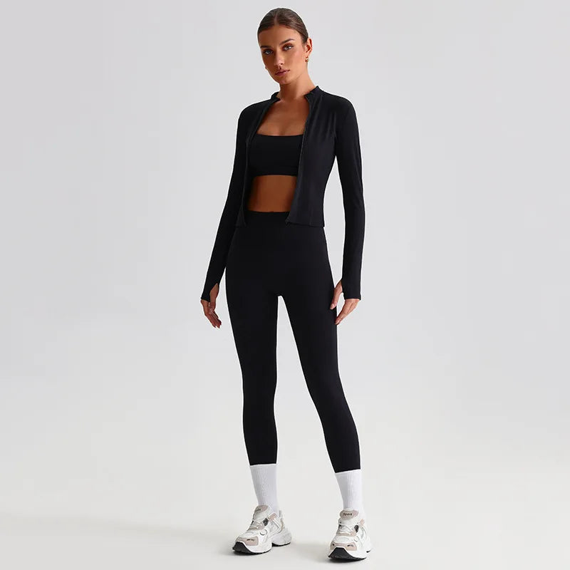 Yoga Jacket and Pants Set for Women Fitness Pilates Gym Wear Push Up Workout Activewear Outfit