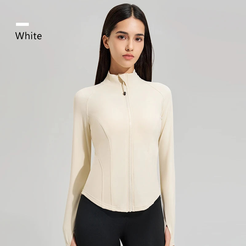 Exercise jacket yoga fitness clothing long-sleeved women four seasons running fast dry tight tops gym yoga jacket