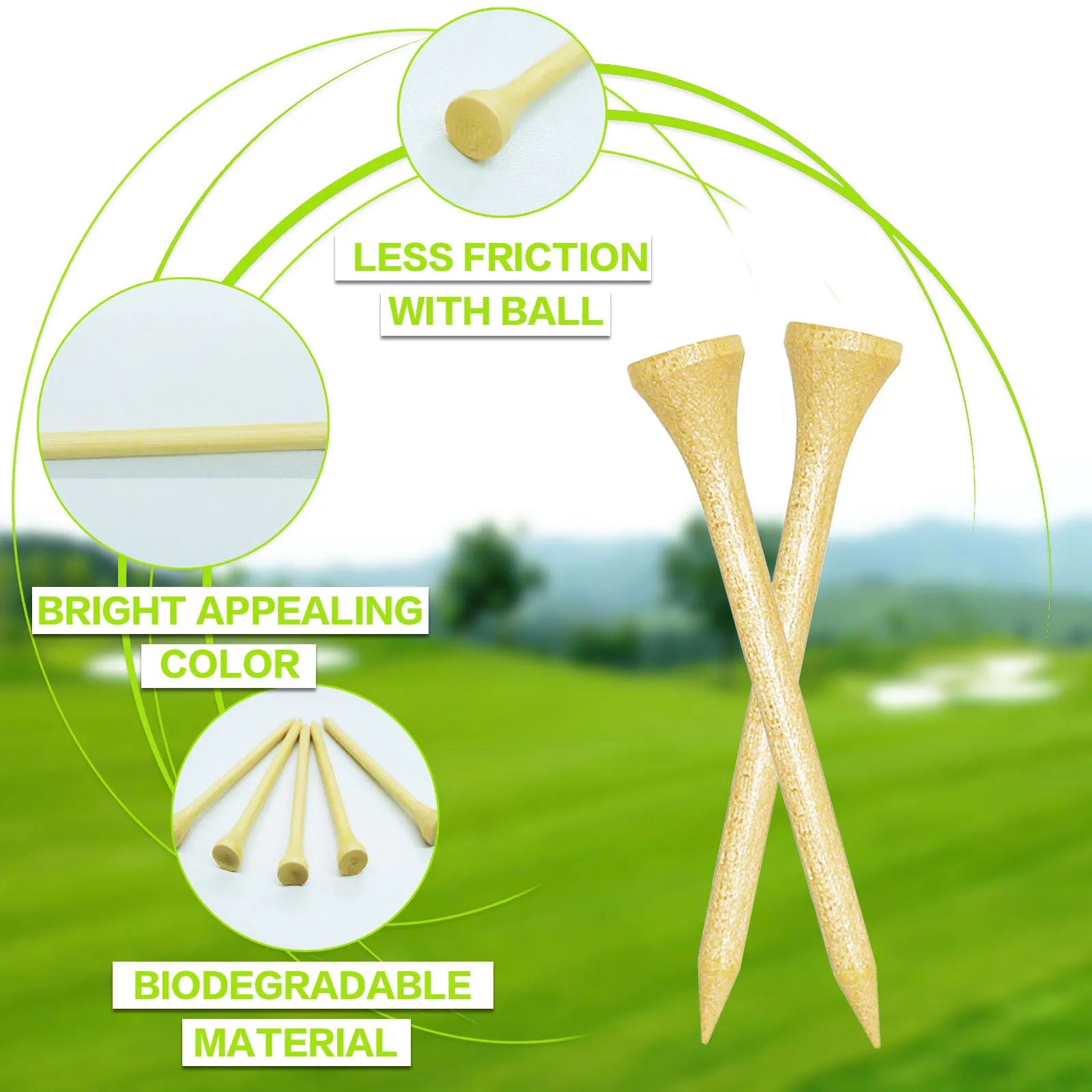 Bamboo Golf Tees 1000/500/250 PCS 2-3/4 & 3-1/4 inch Length | Bamboo Golf Tees, 7X Stronger Than Wood Golf Tees, Reduce Friction
