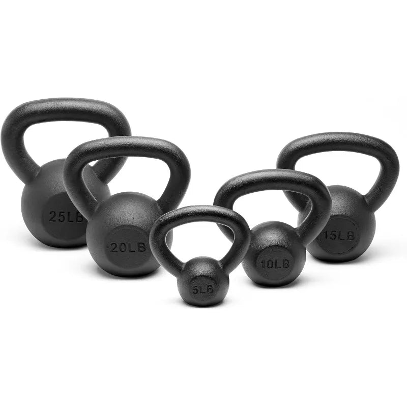 Powder Coated Solid Cast Iron Kettlebell Weights Set 5, 10 15, 20, 25, 30, 35, 40, 45 lbs All Combination