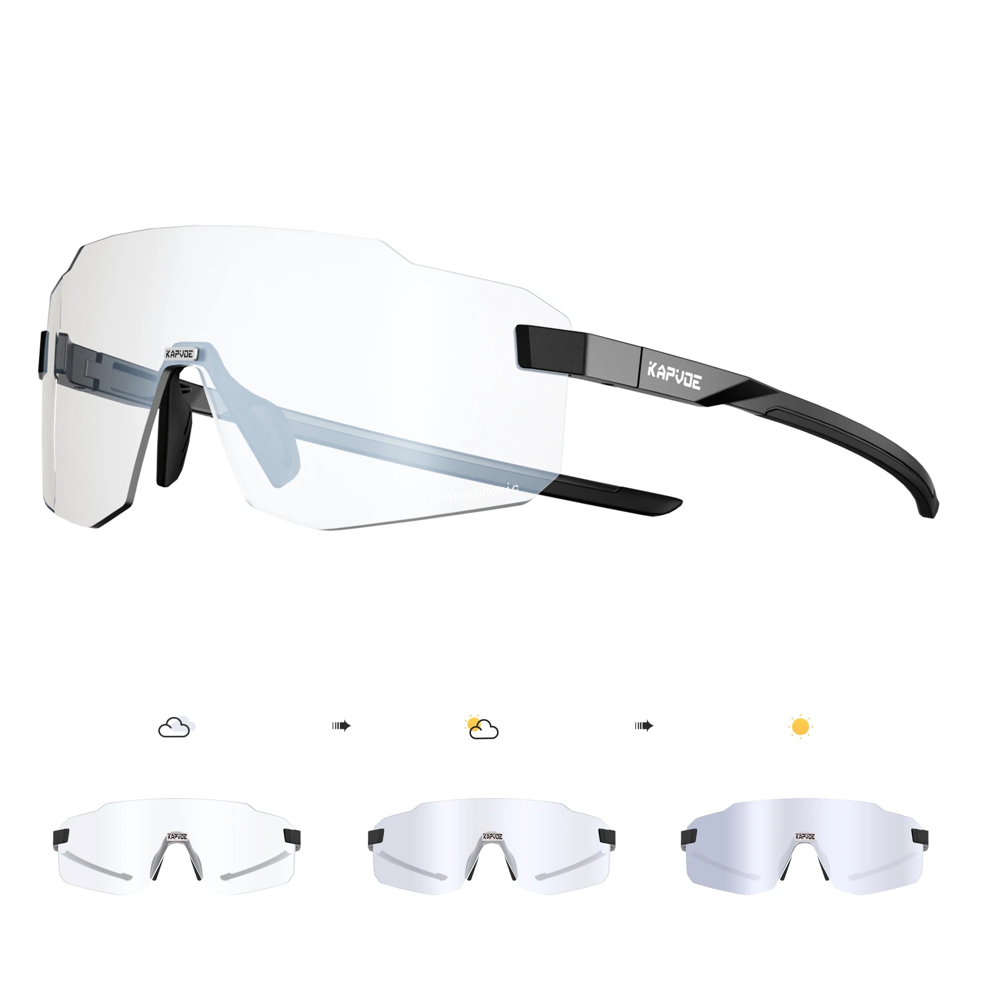 Kapvoe Photochromic Cycling Glasses UV400 Running Sunglasses Lightweight Bicycle MTB Bike Eyewear Sports Safety Goggles