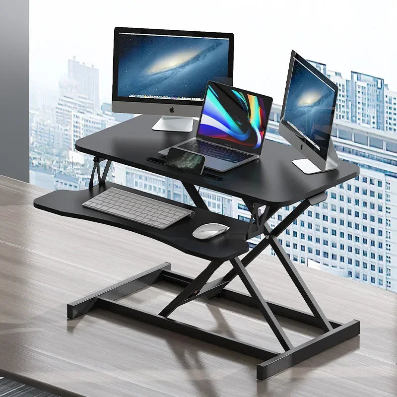Height Adjustable Folding Standing Computer Desk with Keyboard Tray for Home Office Gaming Lift Laptop Table Stand Workbench