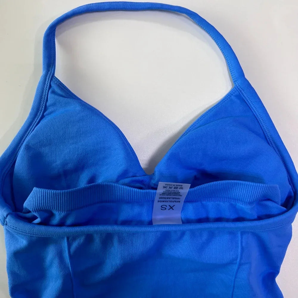 2 Pieces Impact Sports Set Workout Clothes Shorts Sets Impact Longline Strappy Top Seamless Scrunch Shorts Yoga Clothing Gym Set