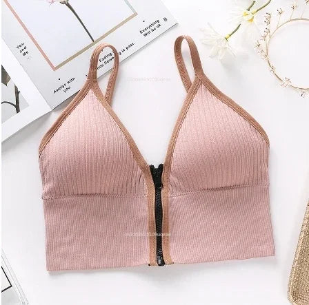 Seamless Sports Bra Women's Tube Top Front Zipper Sexy Crop Tops Beauty Back V-Neck Camisoles Push Up Lingerie Sports Tank Top