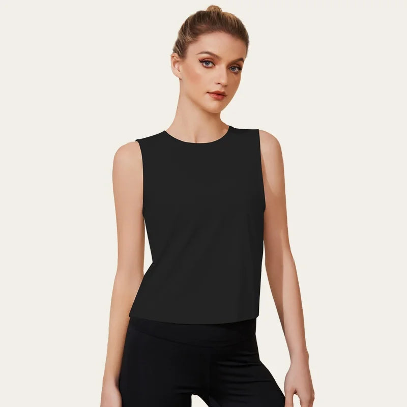 Women Sleeveless Yoga Tops Mesh Quick Dry Breathable Blouse Cover Up Gym Workout Cool T-Shirt Running Short Tank Crop Top