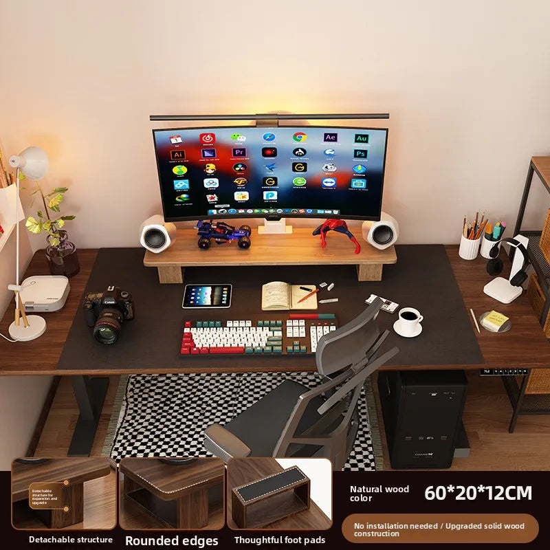 Elevated Wood Cuter Monitor Stand Desk Base Home Office Desktop Organizer Ra Adjustable Height No Installation