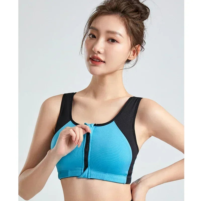 Sports Bra Women Push Up Front Zipper Shockproof Patchwork Gym Jogging Crop Top Female Running Fitness Vest Sport Bras for Women