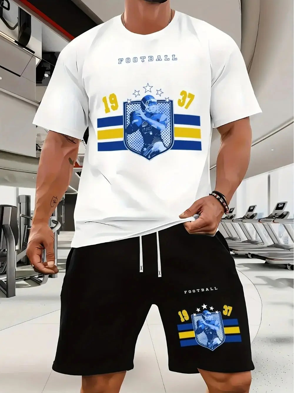 Soccer Team Men's Short Sleeve Shorts Two-piece Lightweight Team Graphic Printed Quick-Drying Breathable Soccer Sportswear