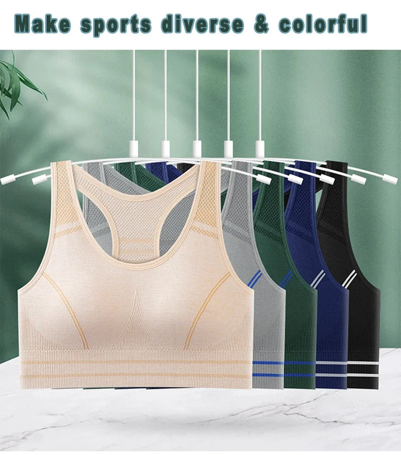 Sports Bra for Women, Back Padded Strappy Sports Bras Medium Support Yoga Bra with Fixed Cups