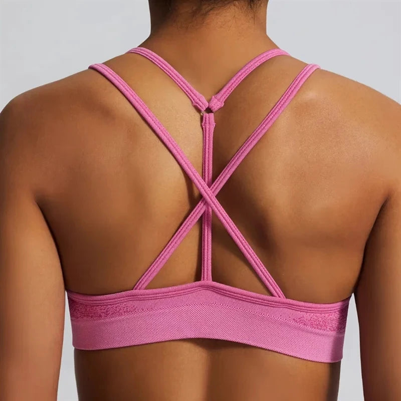 Ignite Cross Back Sports Bra Women Padded Yoga Bras Halter Fitness Gym Crop Top Running Impact Seamless Bra Workout Yoga Top