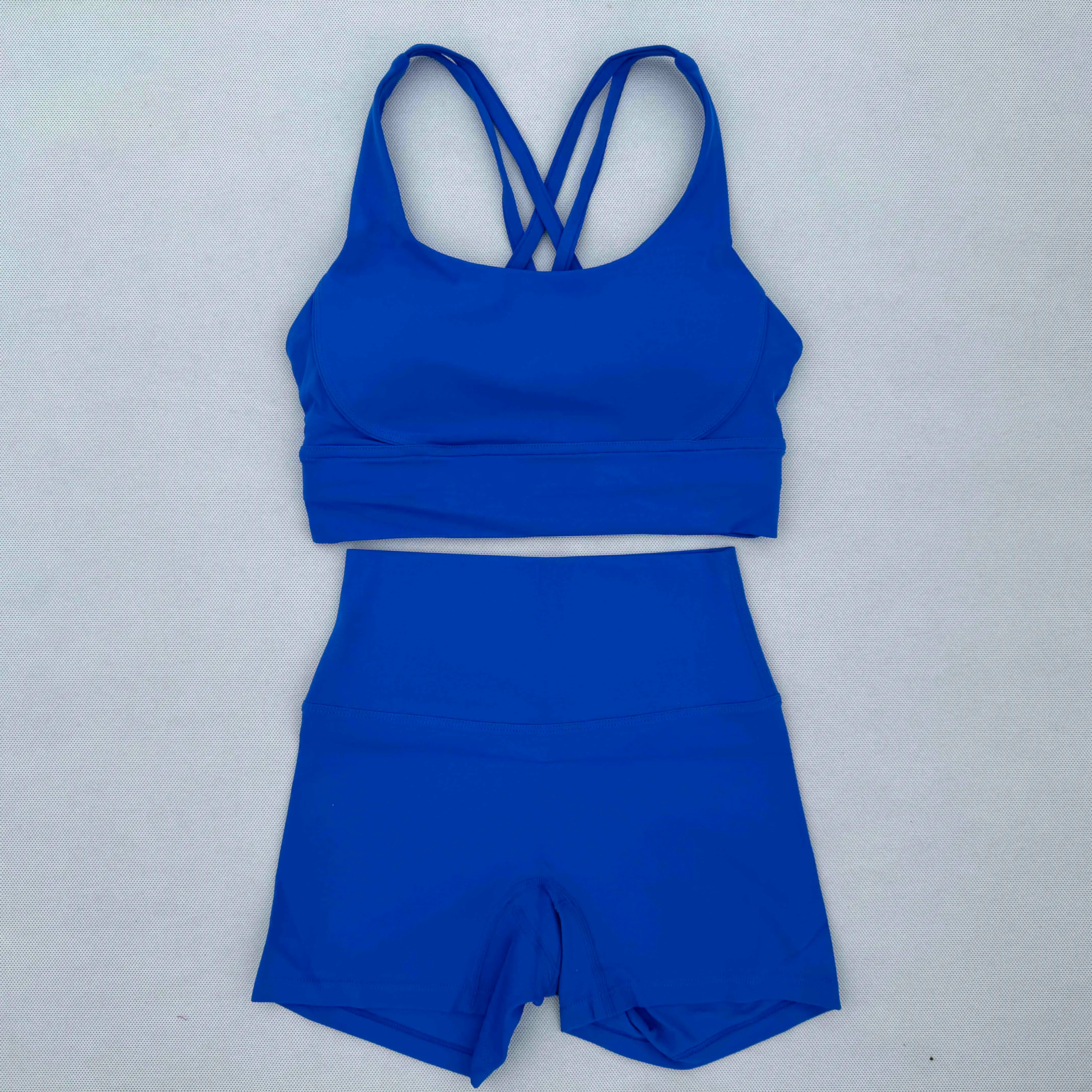 Yoga Clothes Set 2 Piece Gym Sports Shorts Set Women Cross Back Bra Top High Waist Shorts Fitness Suit Running Workout Tracksuit