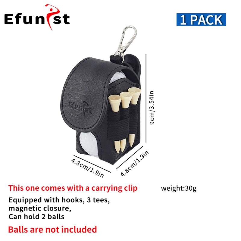 Golf Small Waist Bag Efunist Magnetic Closing Pu Golf Ball Storage Bag With 3 Pcs 54 mmTees And Portable Clip Hold Double Balls
