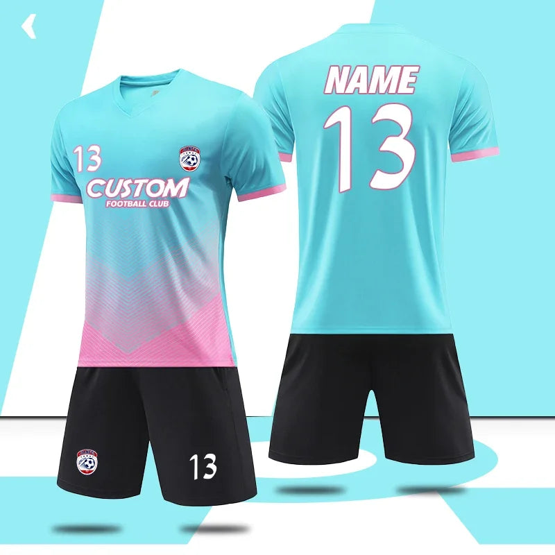 Custom Soccer Uniforms Football Training Clothing Adults Kid Clothes Short Sleeve Printing Men Boys Soccer Clothes Sets Jls916