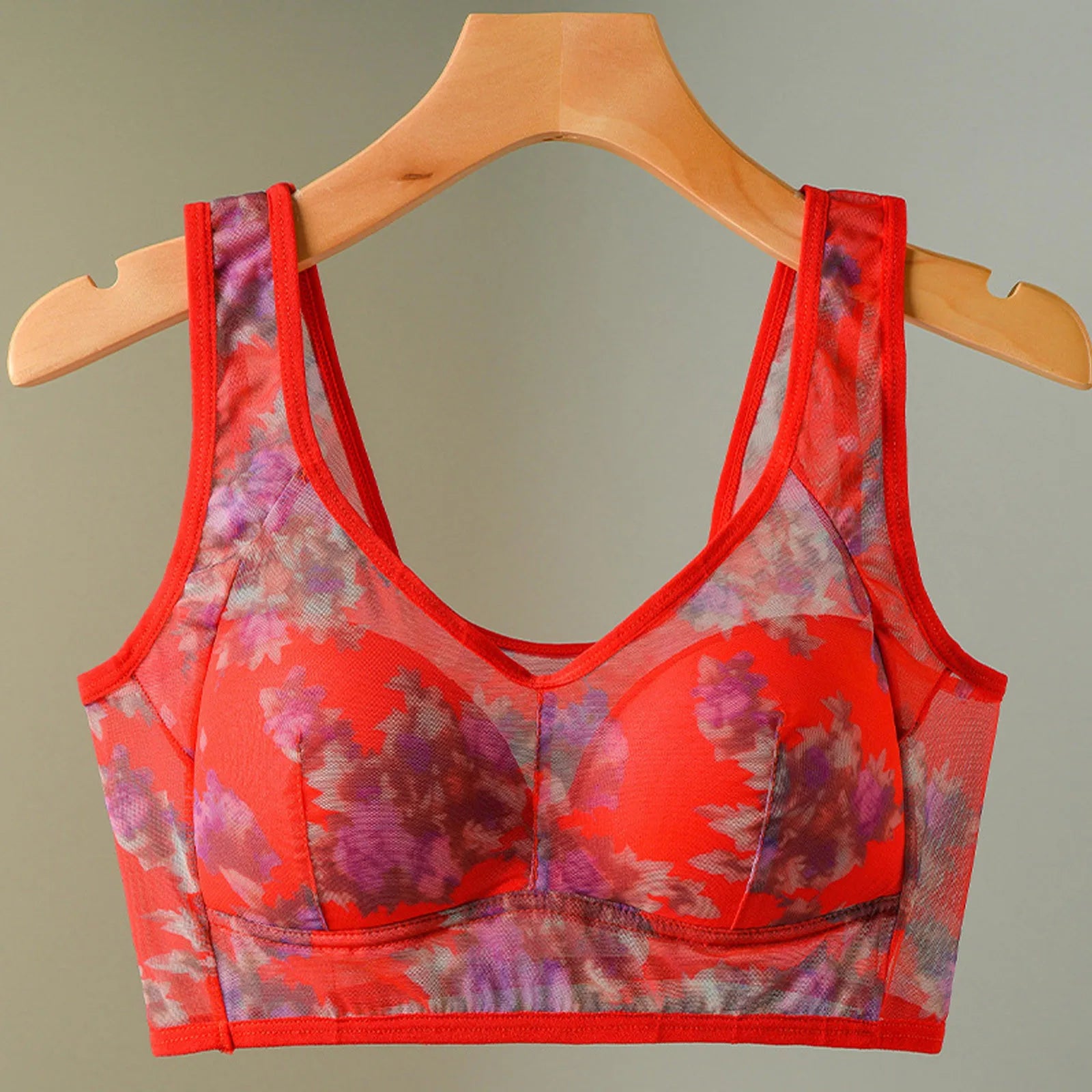 Women's Thin Underwired Mesh Printed Vest Style Unbuttoned Comfortable Wire Sports Bras for Women Compression Bras for Women