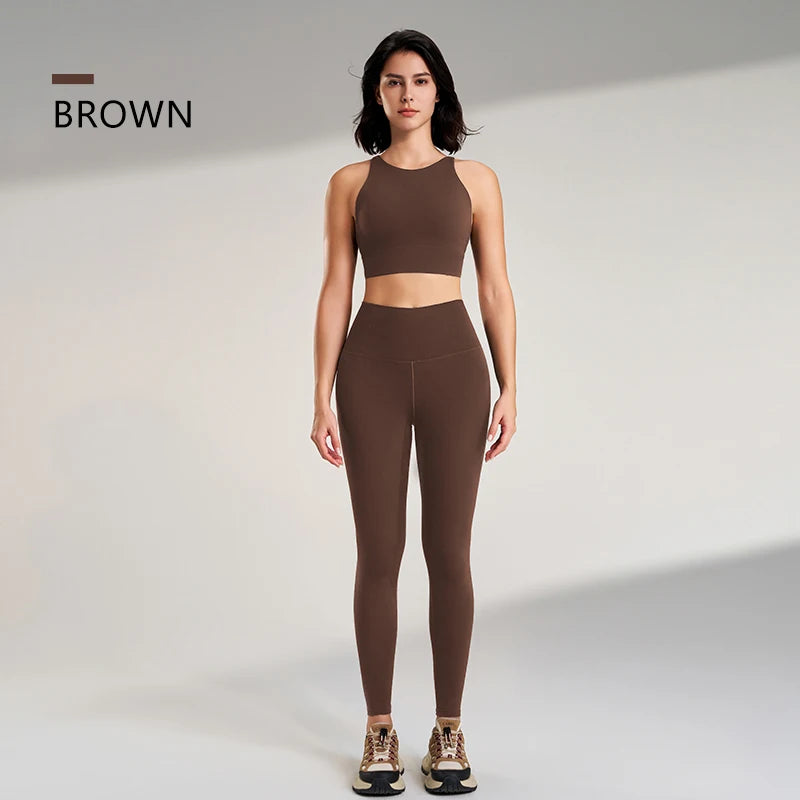 Naked yoga pants set of European and American yoga clothing high-waisted peach to lift the buttocks fitness suit female bra