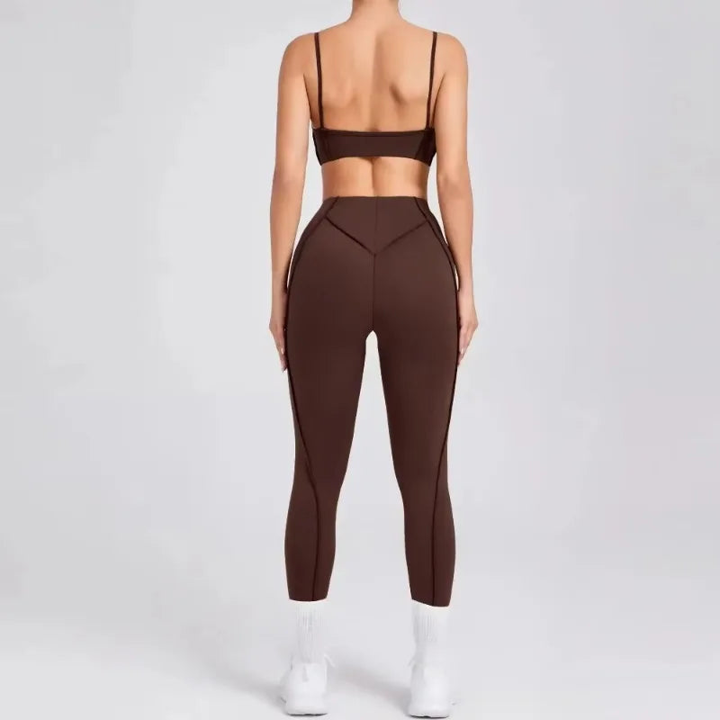 Yoga Sports Fitness Sets High Waist Hip-lifting Trousers Open Back Bra Suit Casual Running Workout Gym Leggings Sexy Sets Women