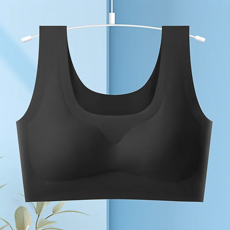 Wire-Free Sports Bra Seamless Ice Silk Small Chest Push-up Bra Prevent Sagging Thin Back Beauty Large Size Bra