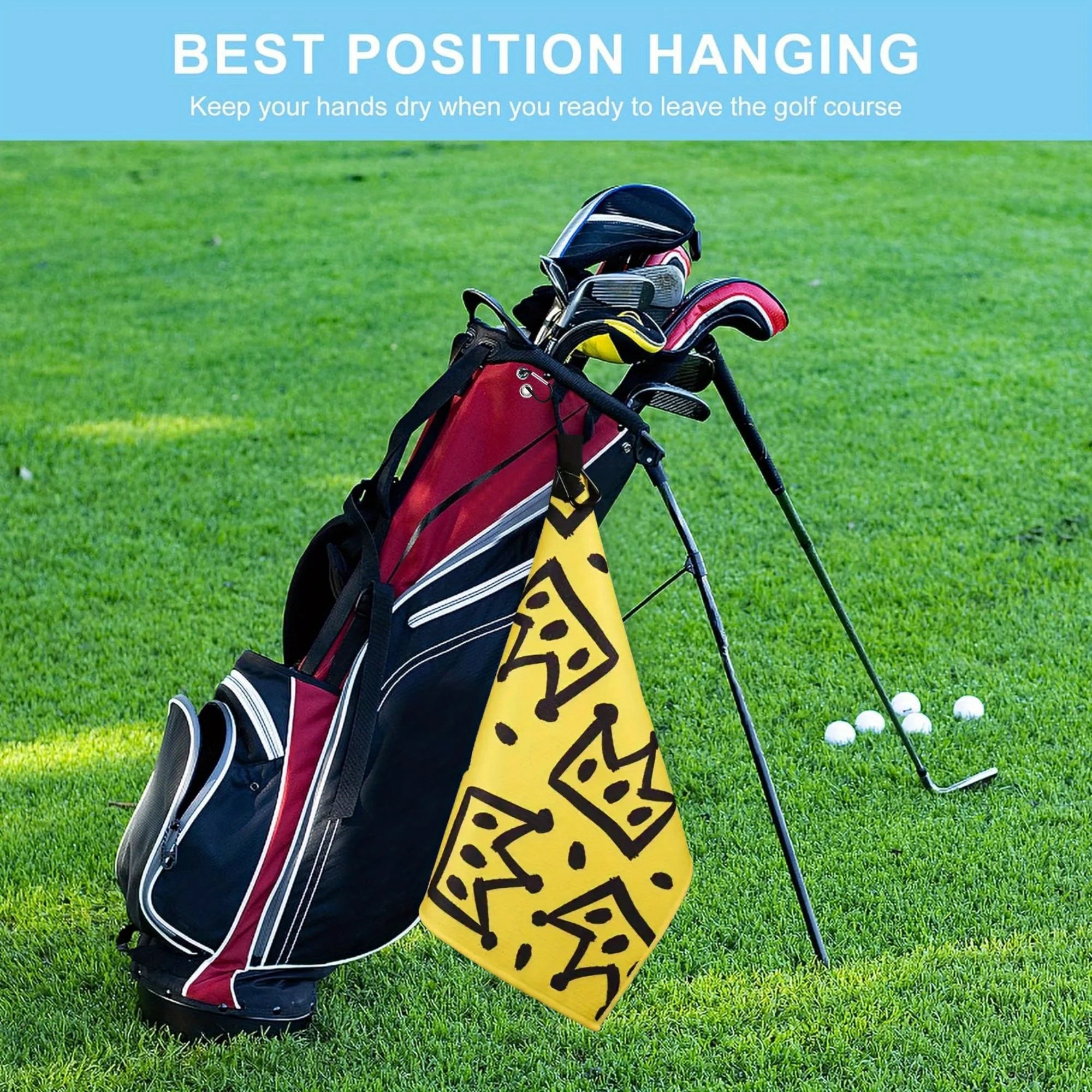 Funny Yellow Golf Towel with Black Golf Club Print - Ideal for Golf Bags & Creative Gift for Golf Lovers
