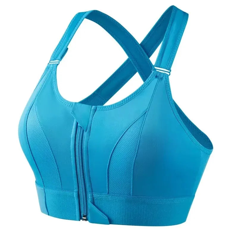 S-5XL Bras For Women Sports Front Zipper Adjustable Strap Shockproof Elastic Fitness Athletic Brassiere Slim Yoga Crop Top