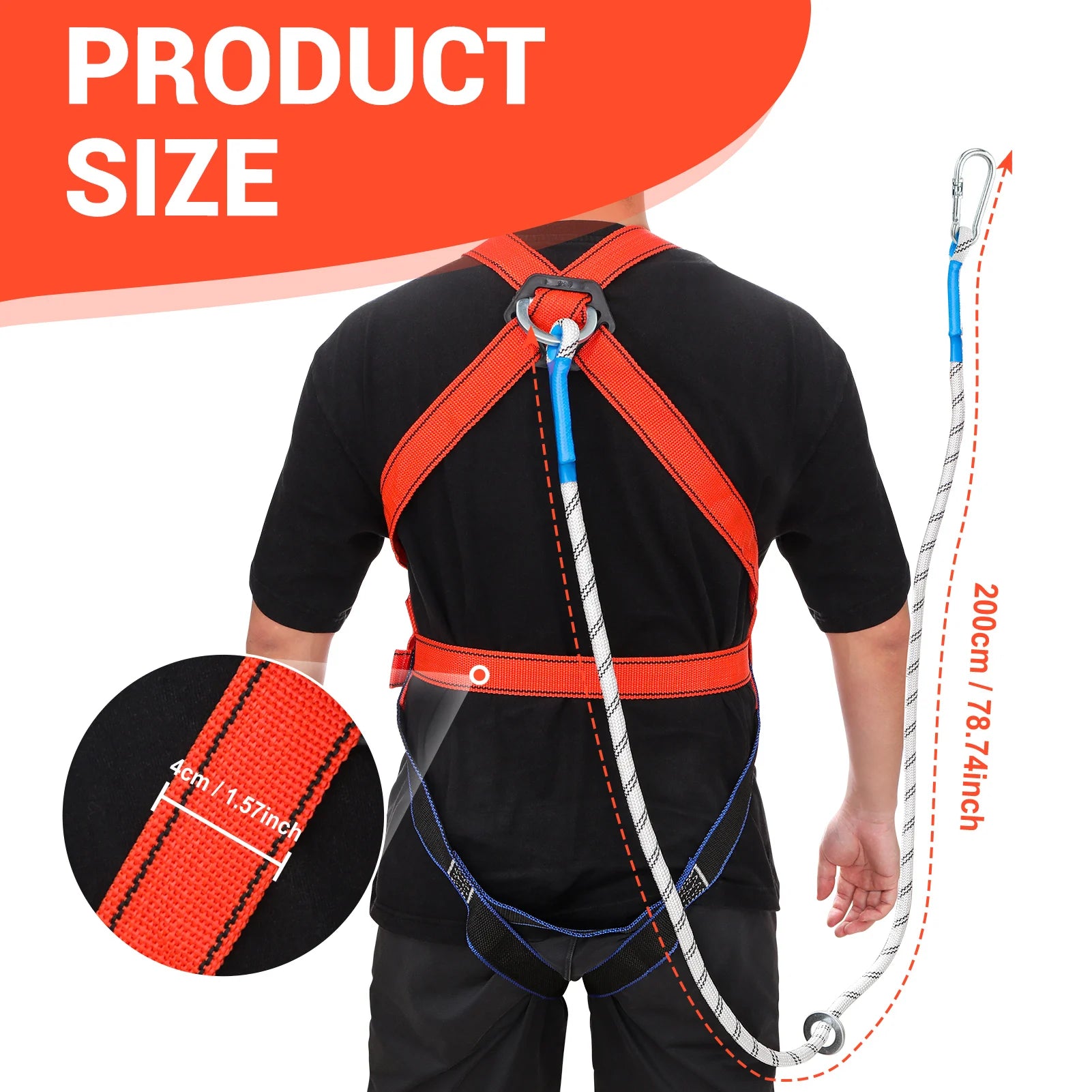 Safety Harness for Work in Height with 2M Safety Rope Belt Carabiner Outdoor Climbing Industrial Full Body Security Protection