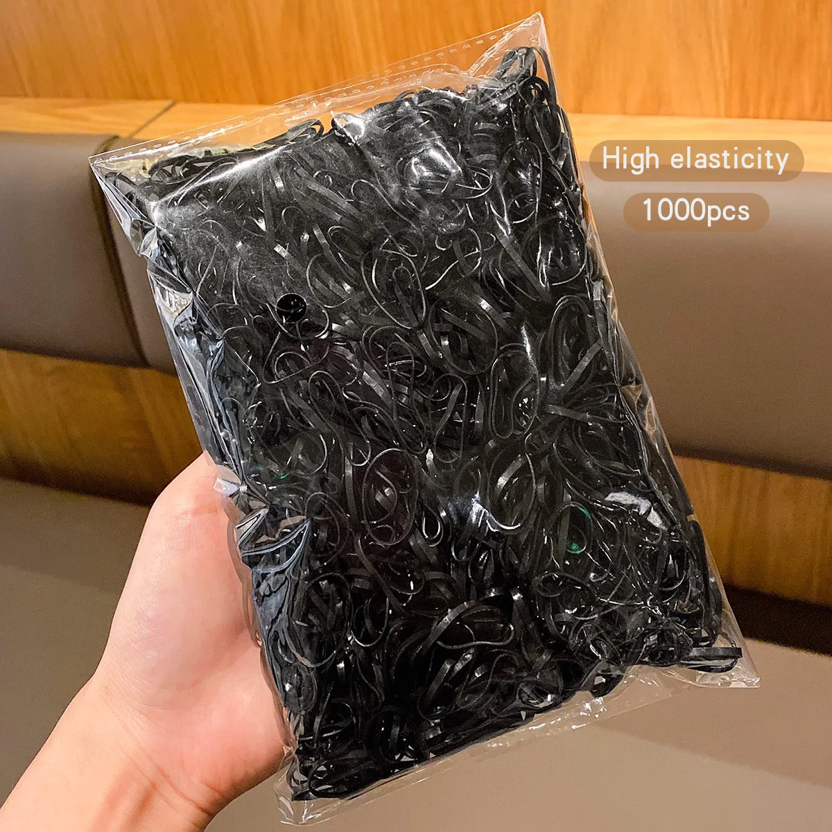 1000 black elastic and durable rubber bands suitable for daily use