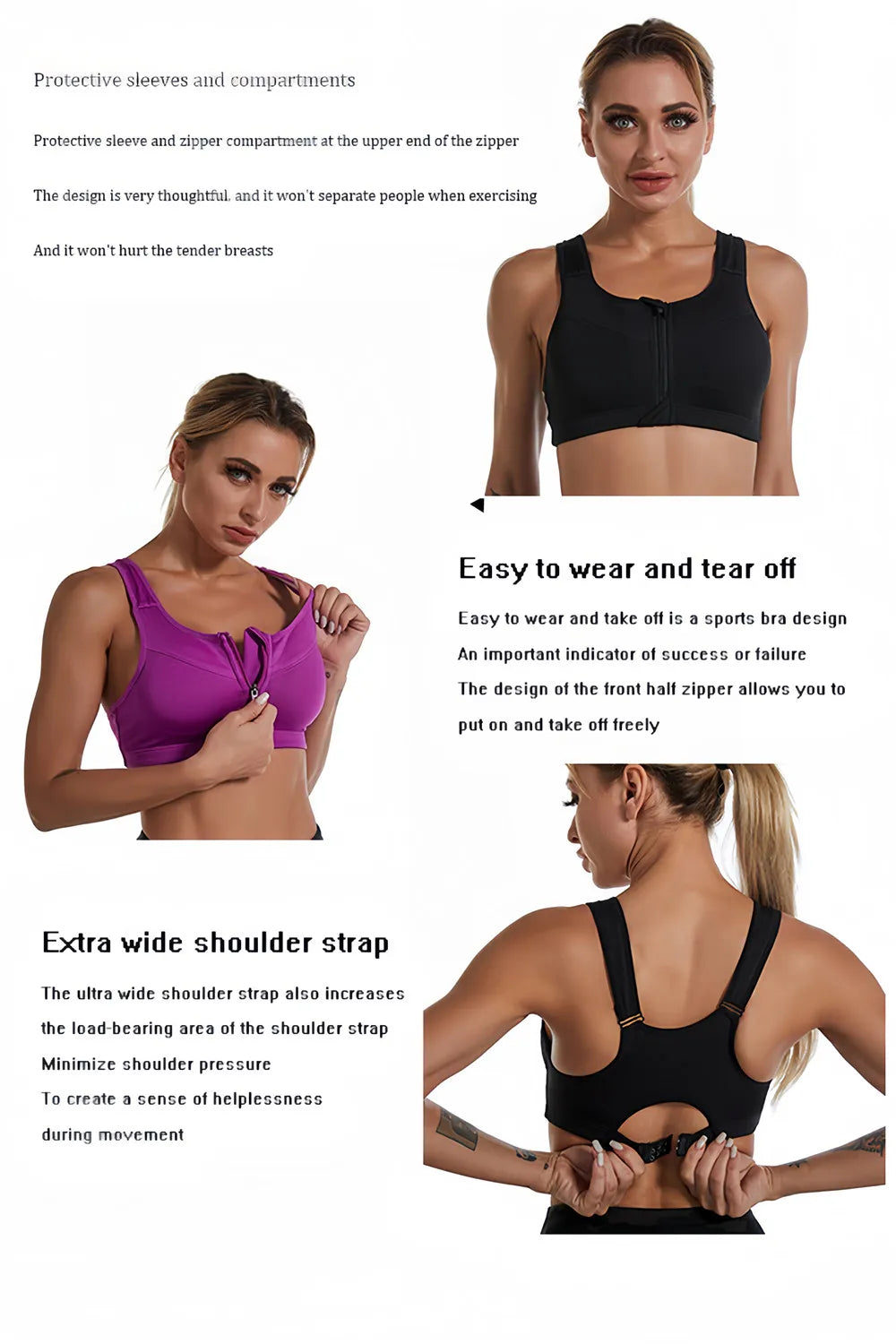 Plus Size Women Zipper Sports Bra Shockproof Tank Top Yoga Underwear for Sporty Bodybuilding Running Sport Bras