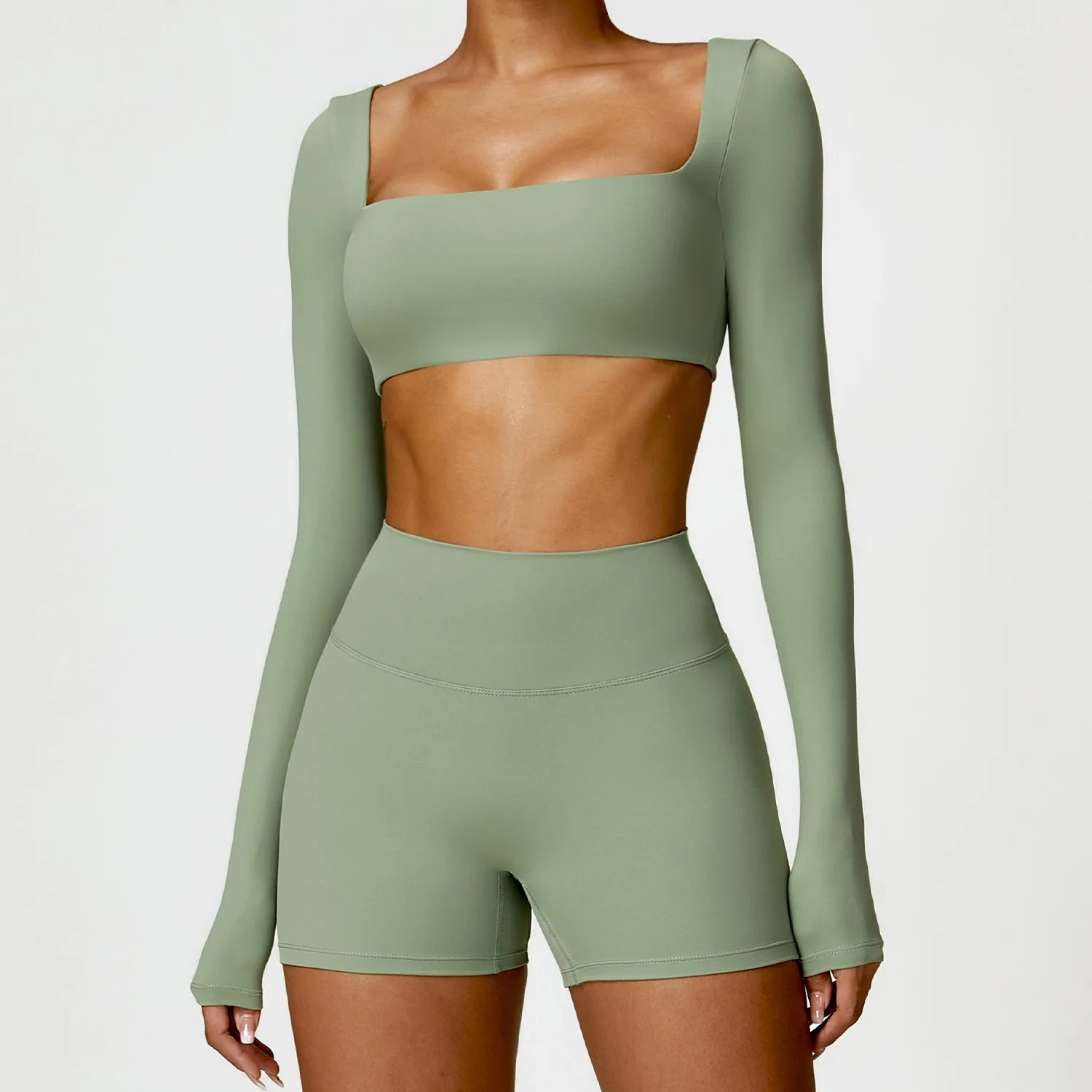 Nude Yoga Clothing Sets Women Long Sleeve Crop Tops Tight Shorts Suit Quick Dry Tracksuit Fitness Workout Outfits Gym Wear New