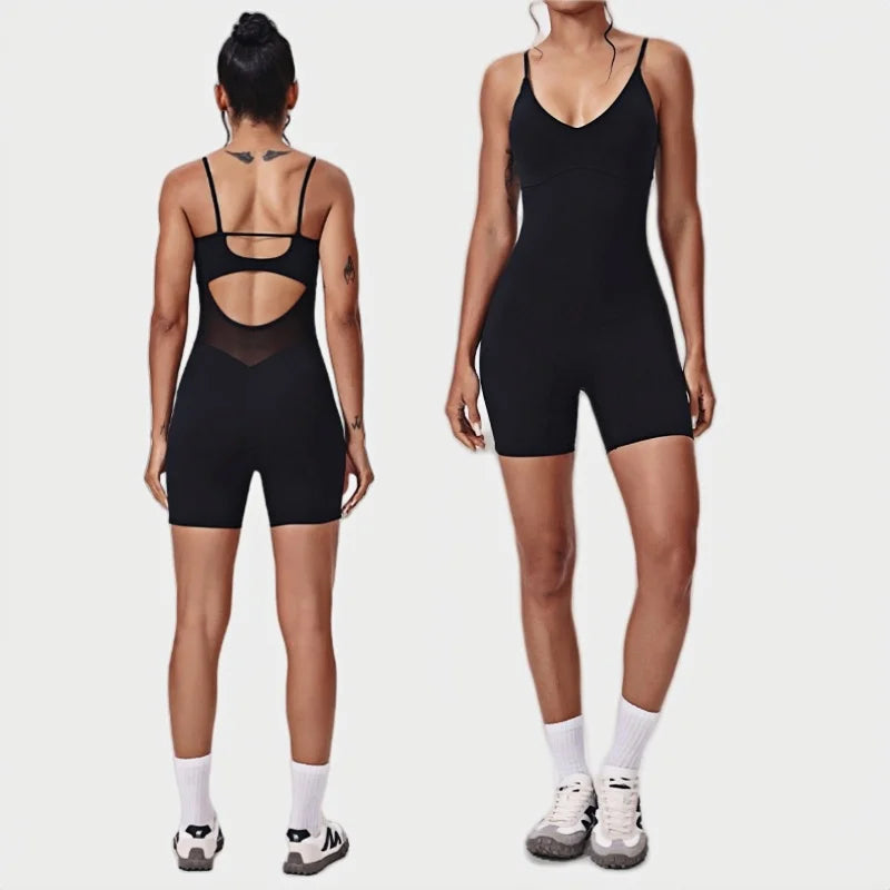 Yoga Jumpsuit Sports Fitness Sexy Backless Tight Mesh Breathable One-piece Running Workout Clothes Gym Shorts Bodysuit for Women