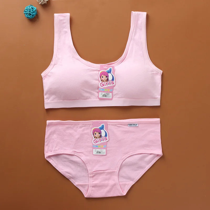 8-16Y Young Girls Bra Panties Set Solid Color Removeable Padded Children Underwear Training Bra Teenage Lingerie Kids Sport Bras