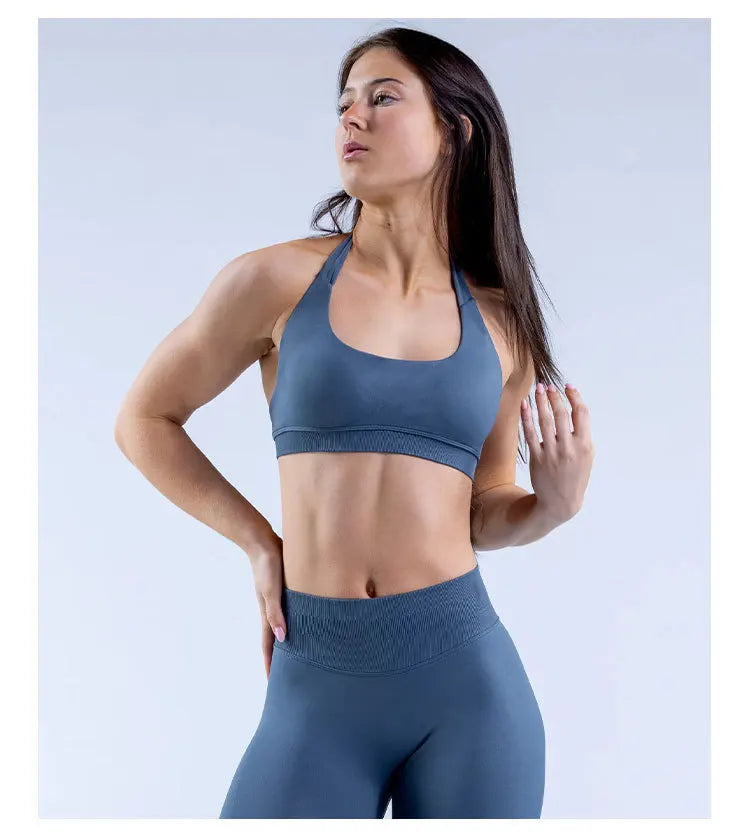 Sports Bra Seamless Halter Neck Strap Bra Open Back Fitness Yoga Top Bras Support Women Workout Gym Crop Top