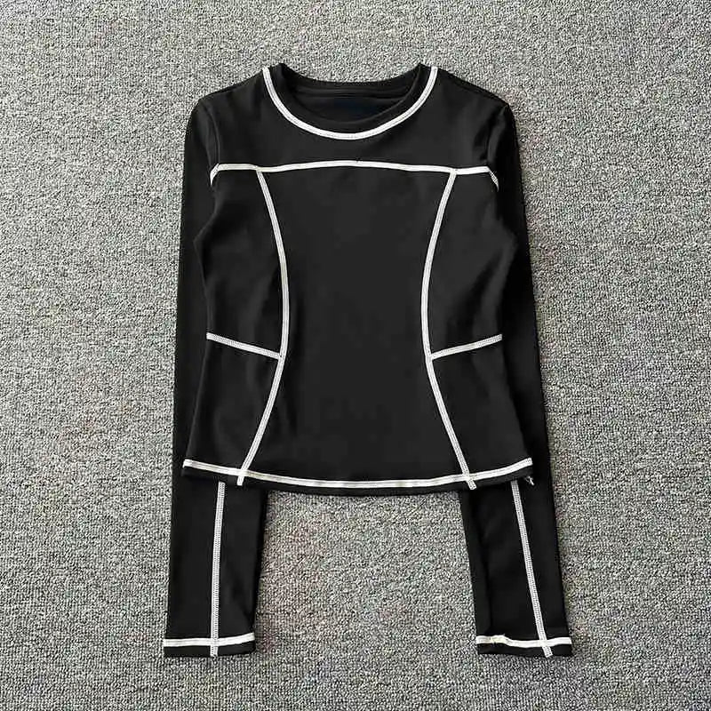 Curved yoga clothing for women; long-sleeved training tops that are quick-drying, slimming, and fashionable; suitable for runnin