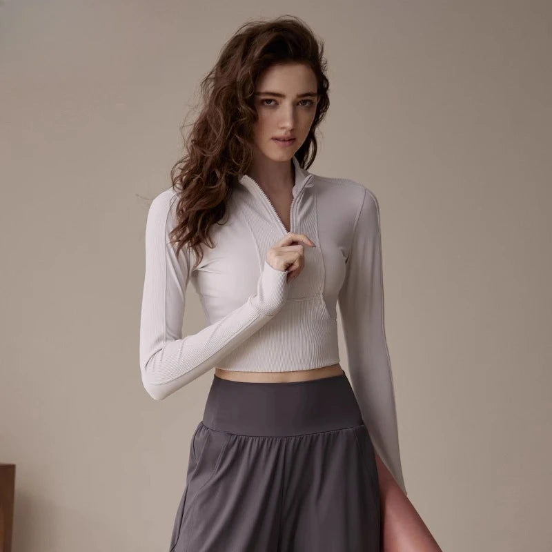 Yoga Clothing Long Sleeve Women Half Zipper Tight Slim Sports Tops Running Fitness Clothes