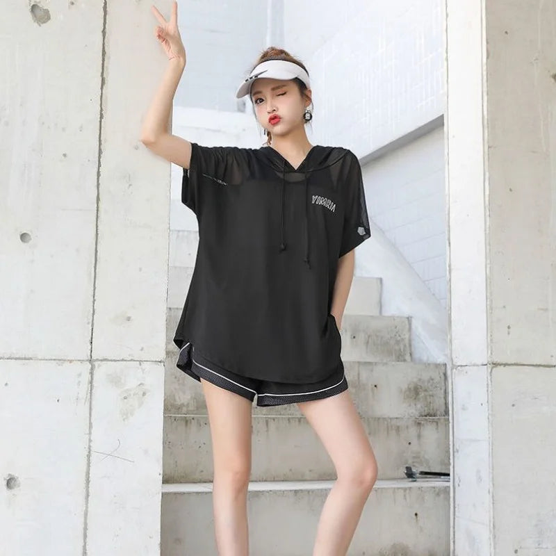 Loose Fitness Clothes Women's Yoga T-Shirt Hoodies Sweatshirt Summer Thin Short Sleeve Outdoor Running Sports Clothing