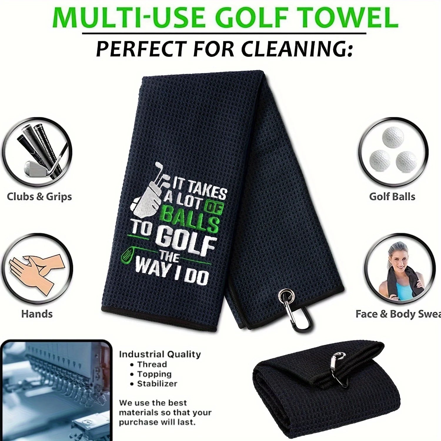 Funny Microfiber Premium Golf Towel, Embroidered Golf Towels for Golf Bags for Men&Women, Golf Accessories for Men Golfers