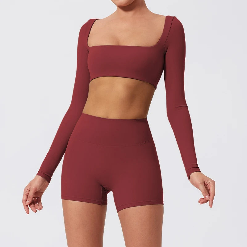 New Long sleeve Shirt Sports Set Women Fitness Tights Yoga Set Crop Top Running High Waist Gym Set Womens Outfits Yoga Clothing